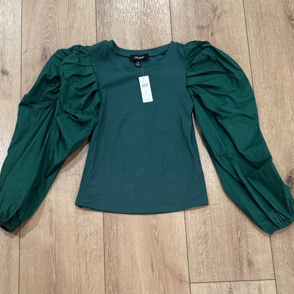 Dark Green Puff Sleeve Blouse